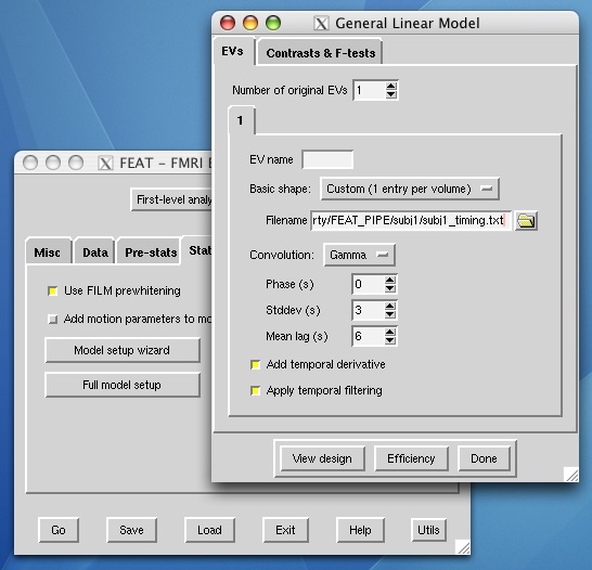 Set up general linear model using custom text file with timings.